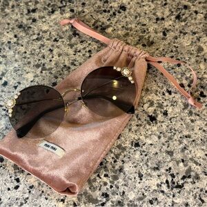 Miu Miu Black Sunglasses with Pink Velvet Storage Bag